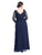 May Queen - Quarter Sleeve Floral Accented A-Line Evening Dress MQ813 1 pc Navy in size L Available CCSALE