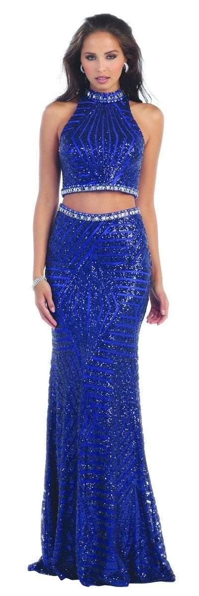 May Queen RQ7338 Halter Fully Sequined Top & Long Skirt CCSALE