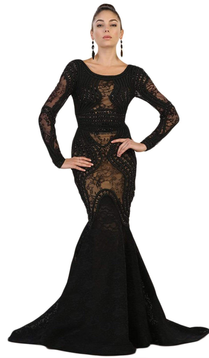 May Queen - RQ7515 Lace Embellished Bateau Mermaid Gown Special Occasion Dress 4 / Black