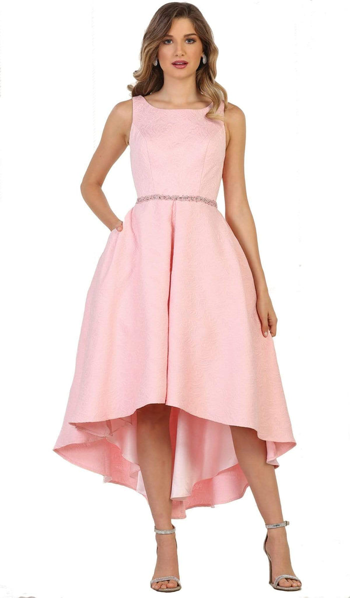 May Queen - RQ7604 Embellished Bateau High Low A-line Cocktail Dress Special Occasion Dress 4 / Blush