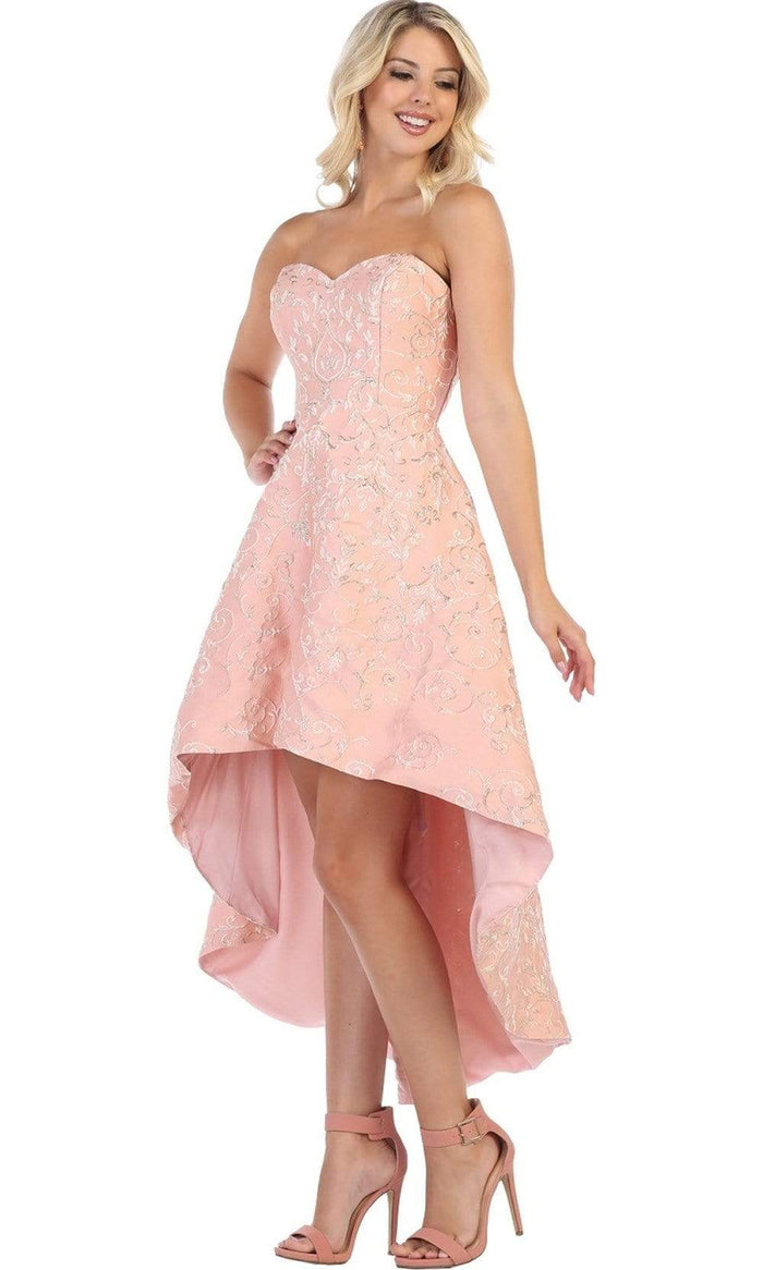 May Queen - RQ7672 Embroidered Scroll Motif High Low Dress Prom Dresses 2 / Blush