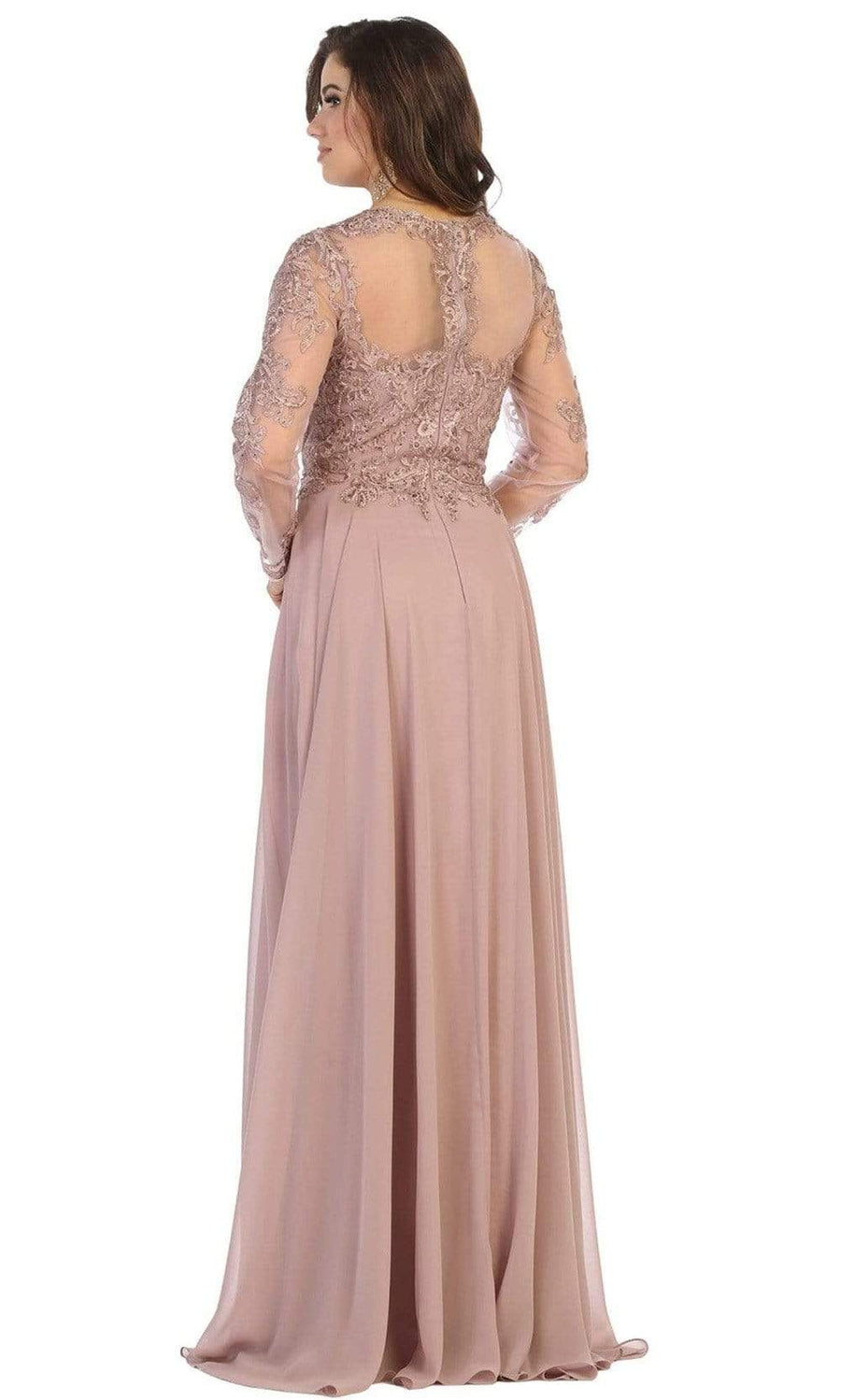 Dusty Rose Shirred Neck Long Sleeve Dress