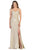 May Queen - RQ7776 Strappy V-Neck Sheath Gown with Slit Prom Dresses 2 / Gold