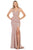 May Queen - RQ7776 Strappy V-Neck Sheath Gown with Slit Prom Dresses 2 / Rosegold
