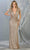 May Queen - RQ7794 Glitter Plunging V-Neck Knotted Gown Evening Dresses 6 / Gold