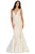 May Queen - RQ7811 Embroidered Deep V-neck Trumpet Dress Wedding Dresses 4 / Ivory/Nude