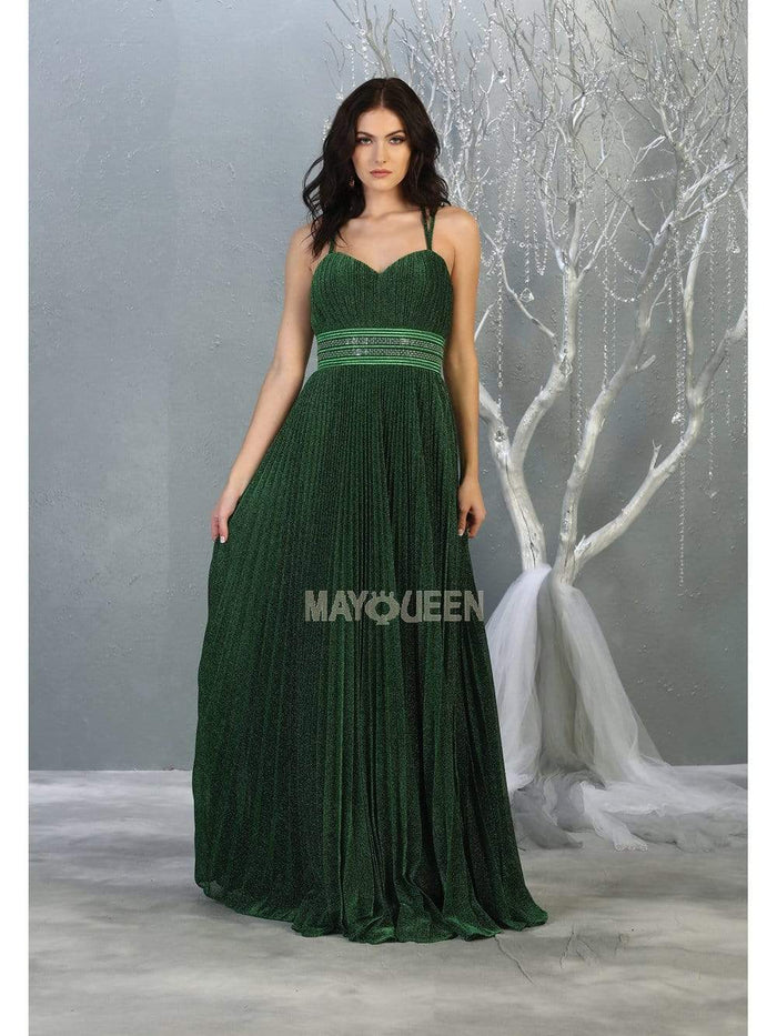 May Queen - RQ7869 Strappy Ruched Sweetheart A-Line Dress Prom Dresses 4 / Hunter-Grn