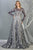 May Queen - RQ7875 Embroidered Long Sleeve A-line Dress Evening Dresses 4 / Navy/ Silver