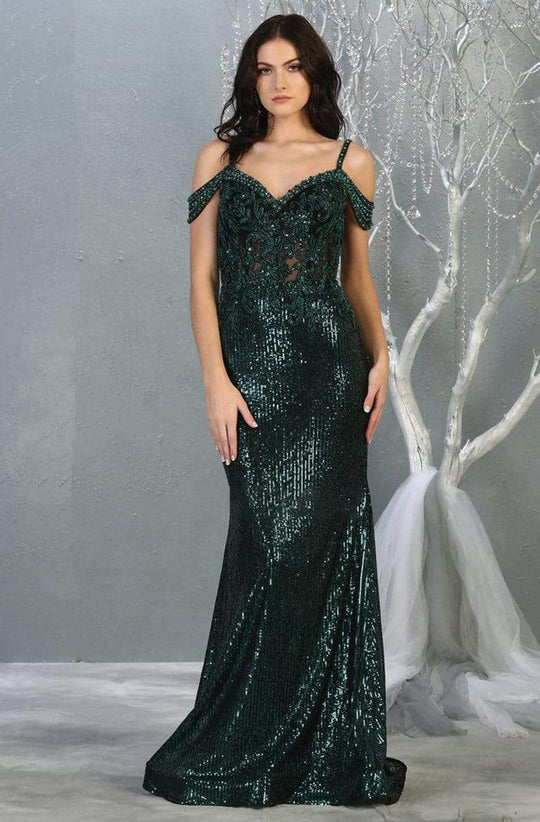 May Queen - RQ7877 Embellished V-neck Trumpet Dress
