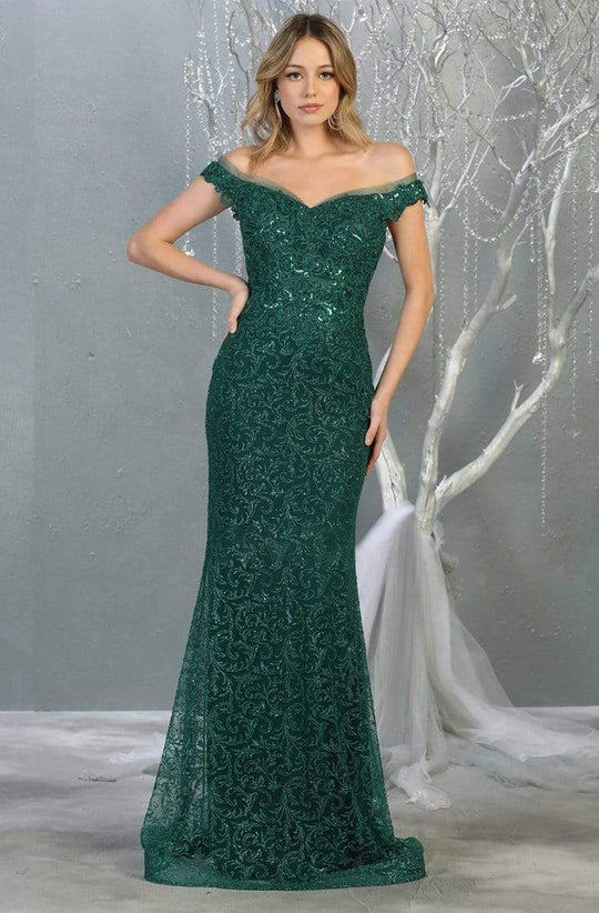 May Queen - RQ7879 Embellished Off-Shoulder Simple Prom Dress With Train