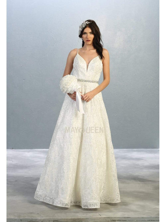 May Queen - RQ7880 Plunging Sweetheart A-Line Gown Wedding Dresses 4 / Ivory