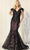 May Queen RQ7893 - Feathered Straps Laced V Neck Trumpet Dress Special Occasion Dress