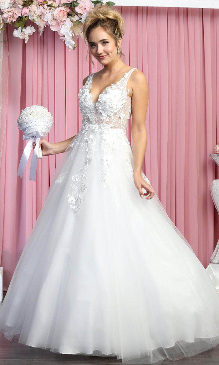 May Queen RQ7902 - Sleeveless Plunging V-Neckline Wedding Gown Wedding Dresses 4 / Ivory