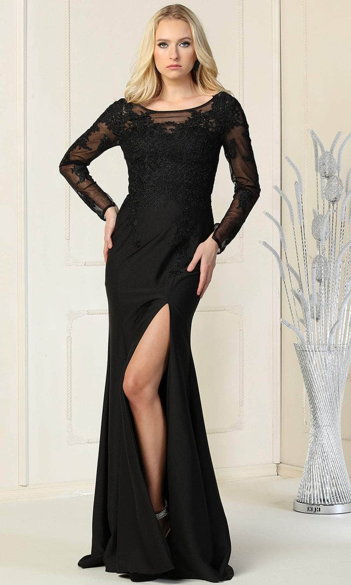 May Queen RQ7913B - Long Sleeve Formal Dress Mother of the Bride Dresses 22 / Black