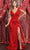 May Queen RQ7925 - Feathered Sleeve V-Neck Long Dress In Red
