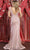 May Queen RQ7925 - Feathered Sleeve V-Neck Long Dress In Pink