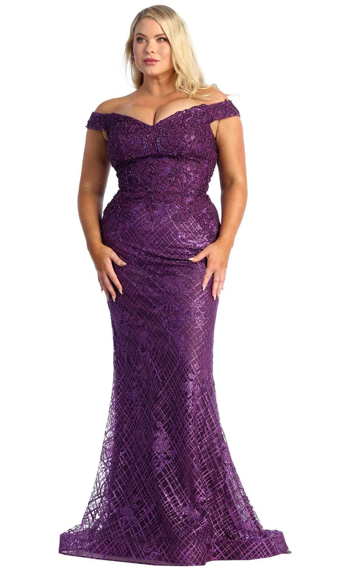 May Queen RQ7930 - Embroidered Sheath Evening Dress Evening Dresses 4 / Eggplant