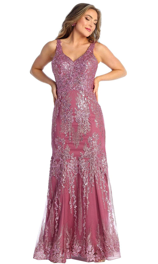 May Queen RQ7941 - Sequined Cut-out Evening Dress
