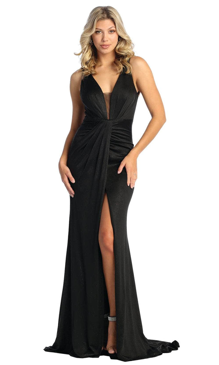 May Queen RQ7956 - Pleated High Slit Evening Dress Evening Dresses 4 / Black