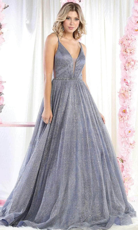 May Queen RQ7983 - Sleeveless Glitter V Neck Ballgown