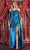 May Queen RQ8016 - Off Shoulder High Slit A Line Dress Evening Dresses 4 / Tealblue