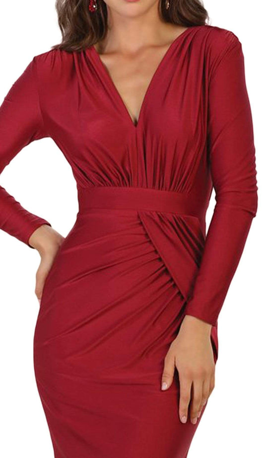 May Queen - Ruched Deep V-neck Sheath Evening Dress MQ1530