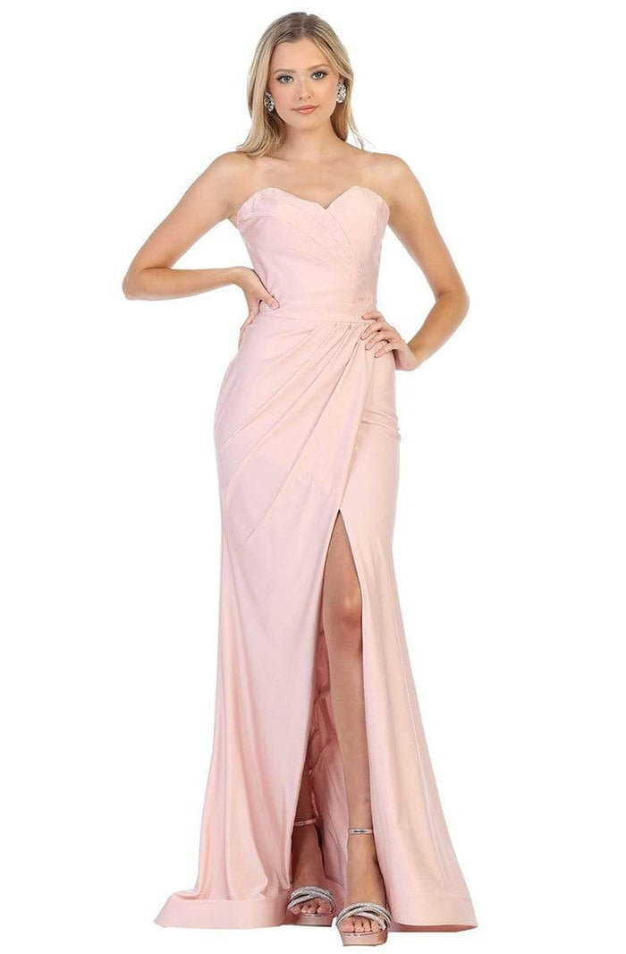 May Queen - Ruched Sweetheart Draping High Slit Dress MQ1718 - 1 pc Mauve In Size 6 Available CCSALE 6 / Mauve