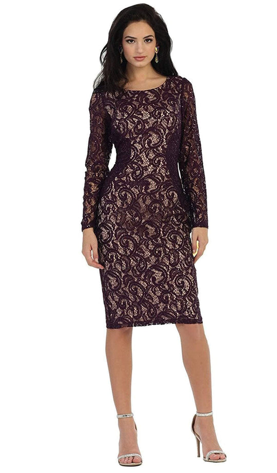 May Queen - Sequined Jewel Sheath Cocktail Dress MQ1458 CCSALE XL / Eggplant/Beige