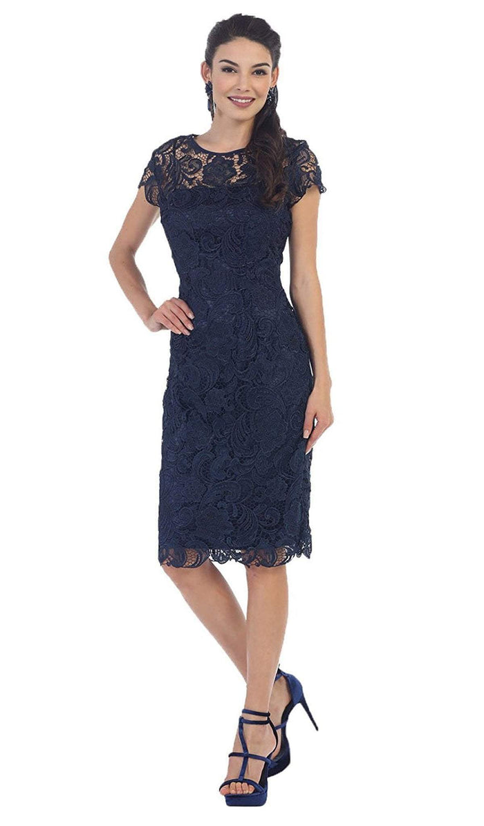 May Queen - Short Sleeve Sheer Scalloped Lace Formal Dress Special Occasion Dress M / Black