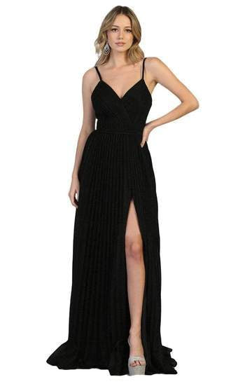 May Queen - Sleeveless V-Neck Slit A-Line Dress MQ1795 - 1 pc Champagne In Size 6 Available CCSALE 6 / Champagne