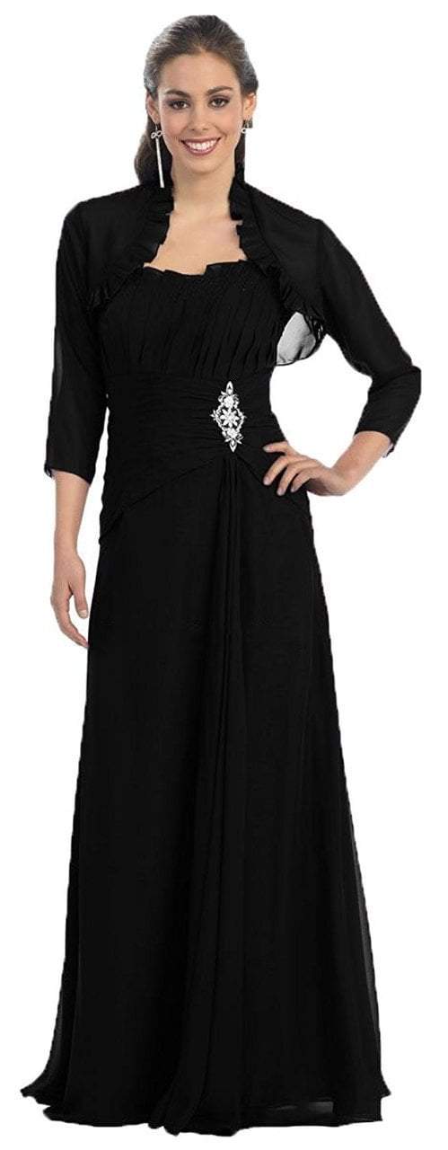 May Queen - Strapless Pleated A-Line Gown with Bolero MQ 630 - 1 Pc Teal in Size L Available CCSALE 5XL / Black