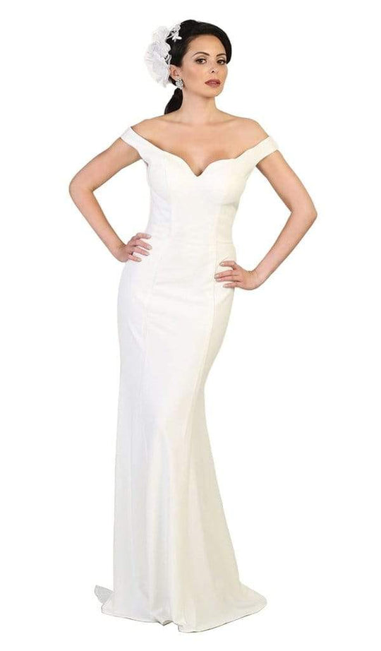 May Queen Sweetheart Notch Off Shoulder Sheath Gown MQ1489 - 1 pc Ivory in Size 16 CCSALE 16 / Ivory