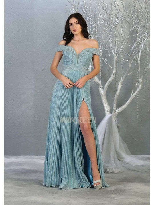May Queen - Sweetheart Pleated Evening Dress RQ7876 - 1 pc Dusty Blue In Size 16 Available CCSALE 16 / Dusty Blue
