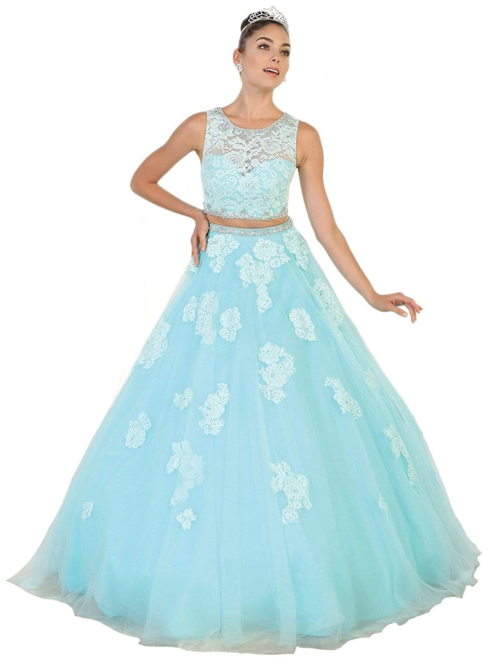 May Queen - Two Piece Embellished Evening Gown Special Occasion Dress 2 / Aqua