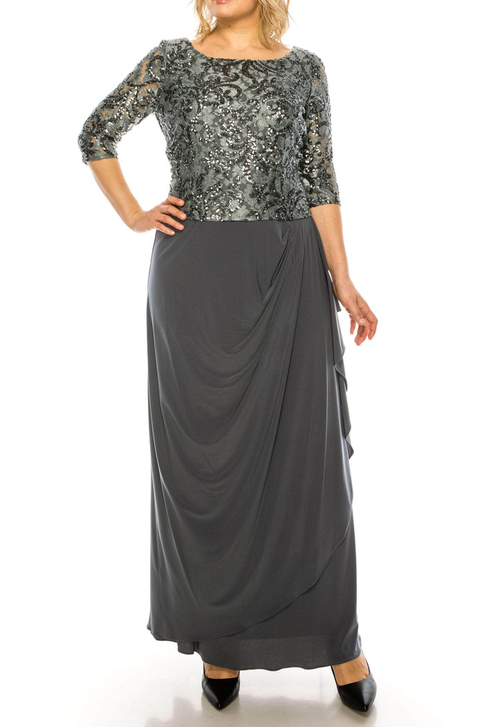 Maya Brooke 28232 - Silver Sequined Quarter Sleeved Formal Dress Special Occasion Dress