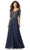 MGNY By Mori Lee - 71805 Embroidered V-neck A-line Gown Mother of the Bride Dresses 2 / Indigo