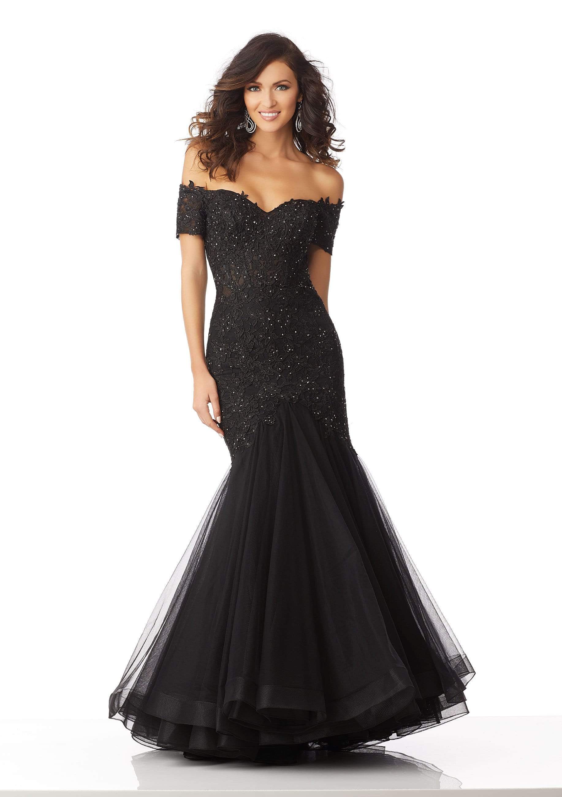MGNY By Mori Lee - 71825 Lace Appliqued Off-Shoulder Trumpet Dress ...
