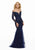 MGNY By Mori Lee - 72015 Metallic Lace Off-Shoulder Trumpet Dress Evening Dresses 0 / Navy