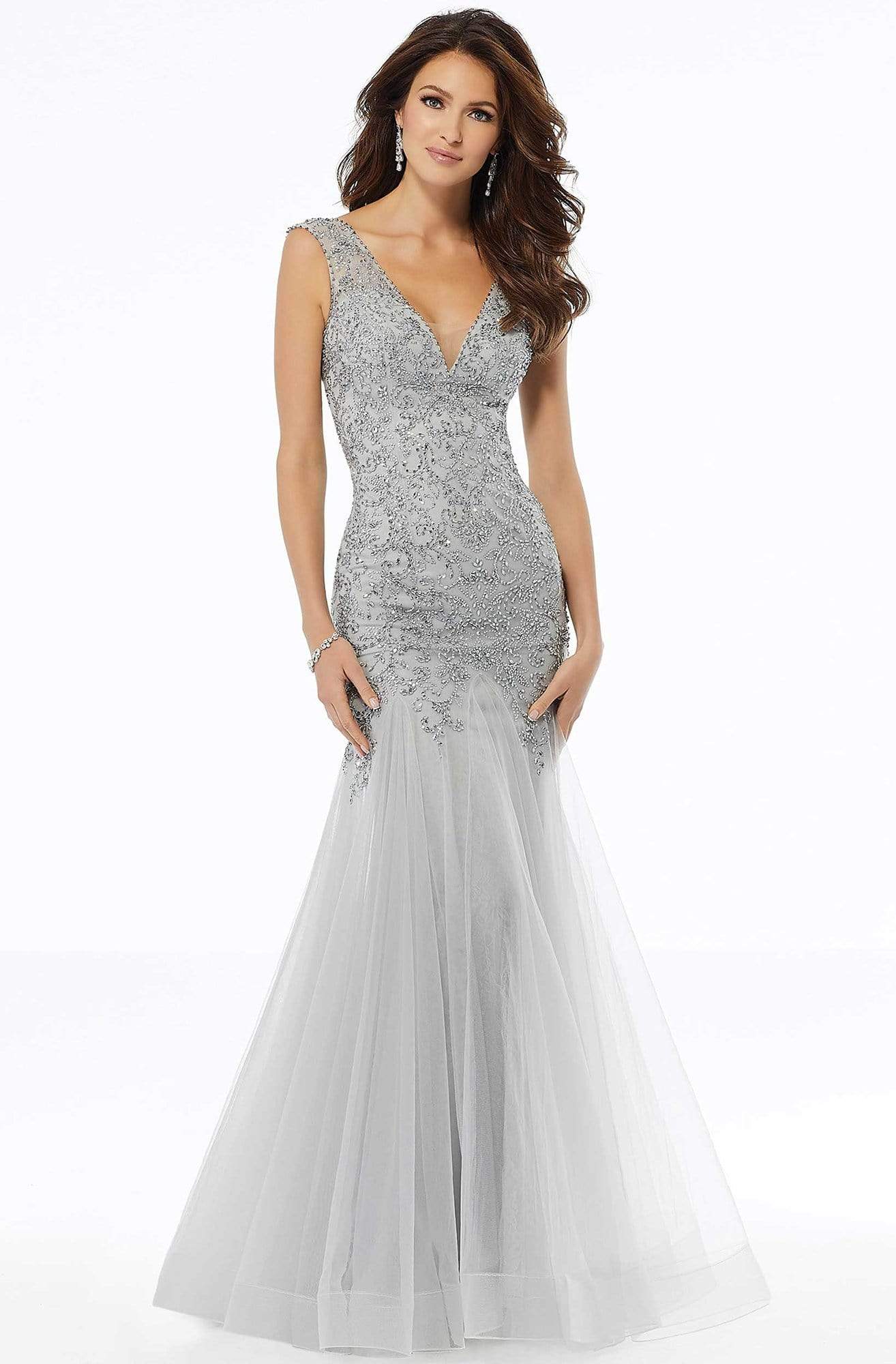 MGNY By Mori Lee - 72103 Beaded Plunging V-Neck Trumpet Dress – Couture ...