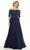 MGNY By Mori Lee - 72220 Off Shoulder Embroidered Lace Crepe Gown Mother of the Bride Dresses 2 / Navy