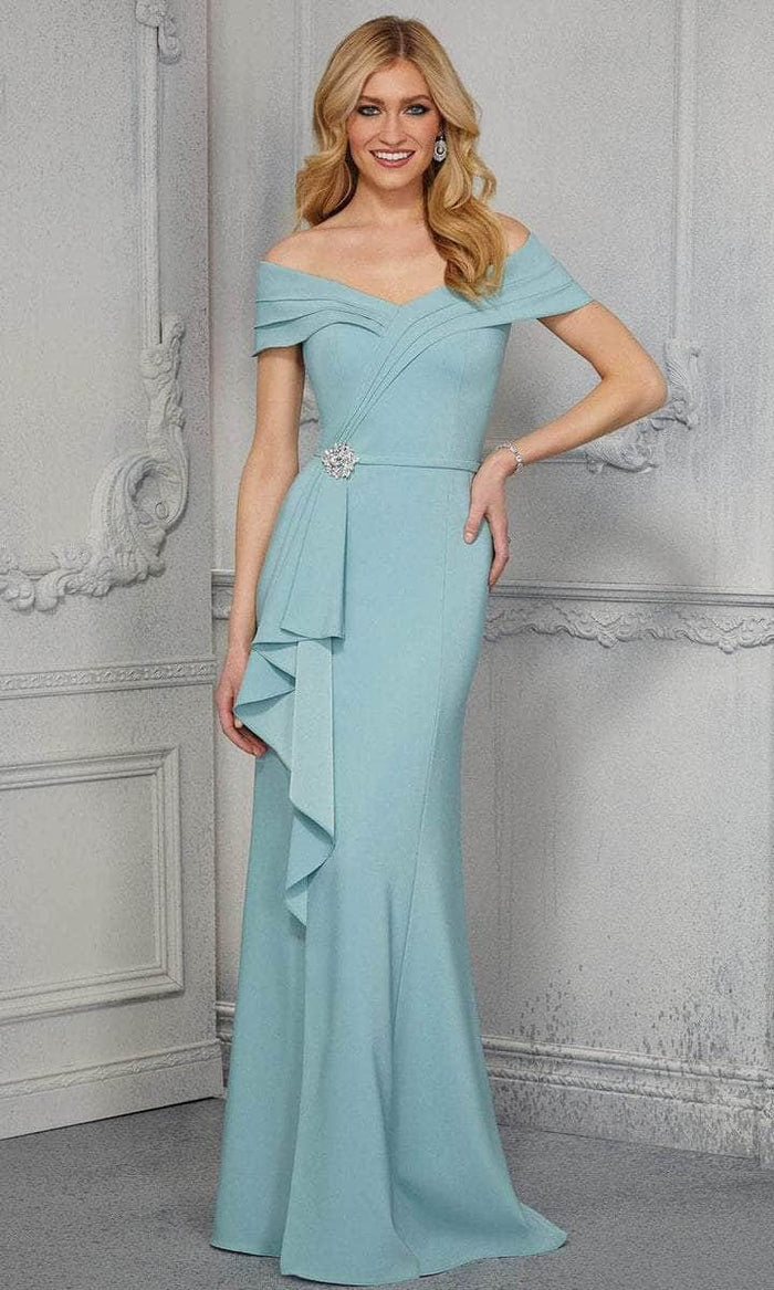 MGNY By Mori Lee - 72417SC Pleated Off-shoulder Formal Dress - 1 pc Seaglass In Size 10 Available CCSALE 10 / Seaglass