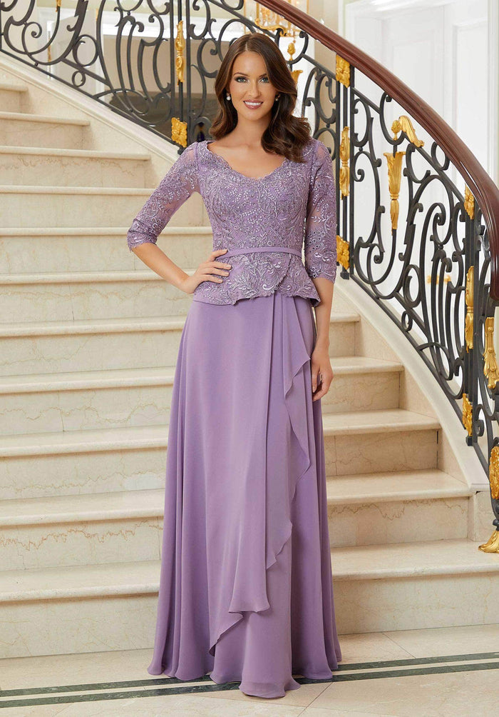 MGNY By Mori Lee 72720 - Laced Quarter Sleeve Evening Gown Special Occasion Dress