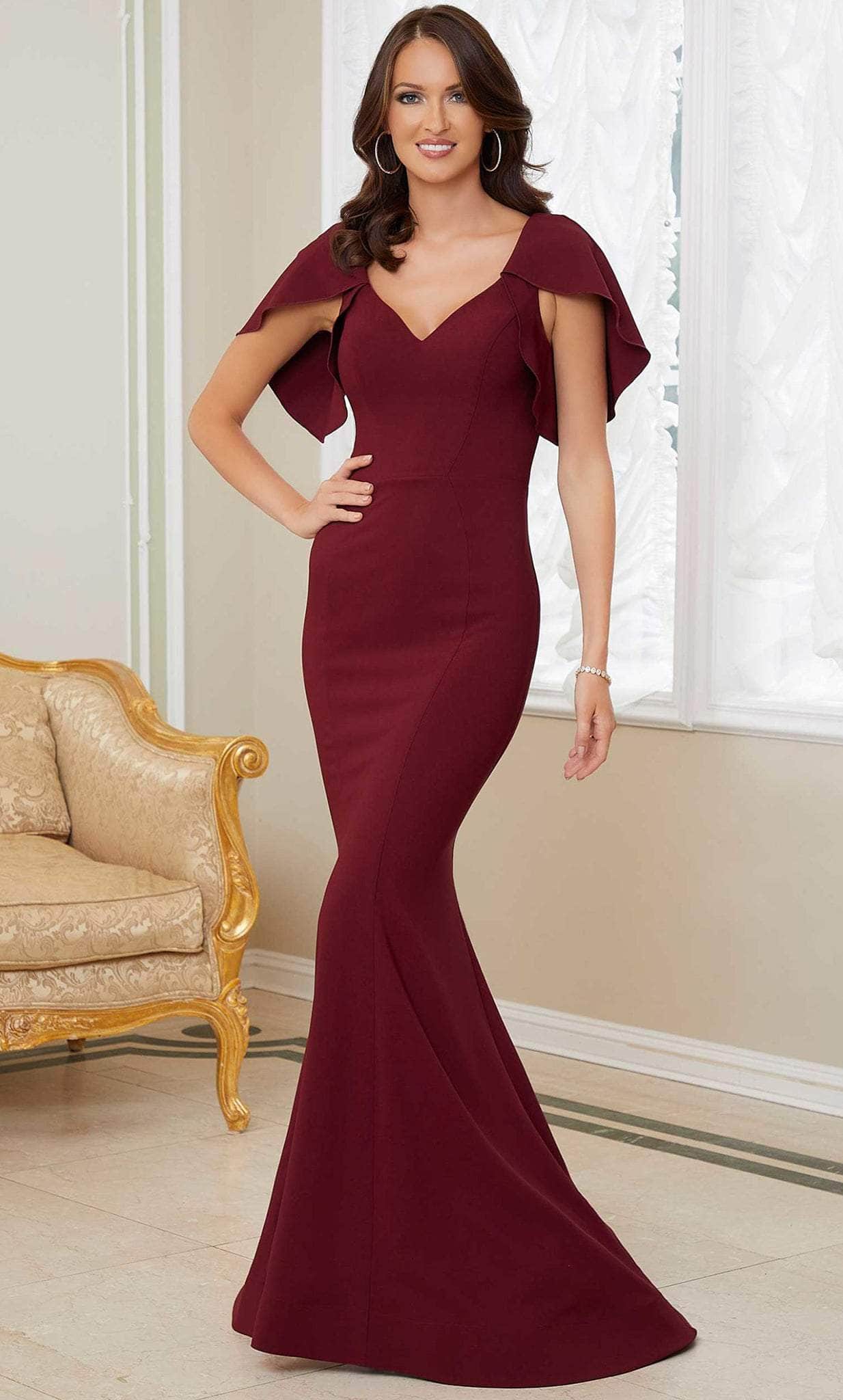 Cape Js Prom Side MGNY By Mori Lee 72728 - Crepe Cape Prom Dress – Couture Candy