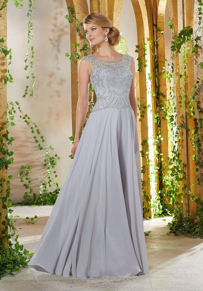 MGNY By Mori Lee - Beaded Embroidered Illusion Scoop A-Line Dress 71903 - 1 pc Silver in Size 8 and 1 pc Lilac in Size 18 Available CCSALE 8 / Silver