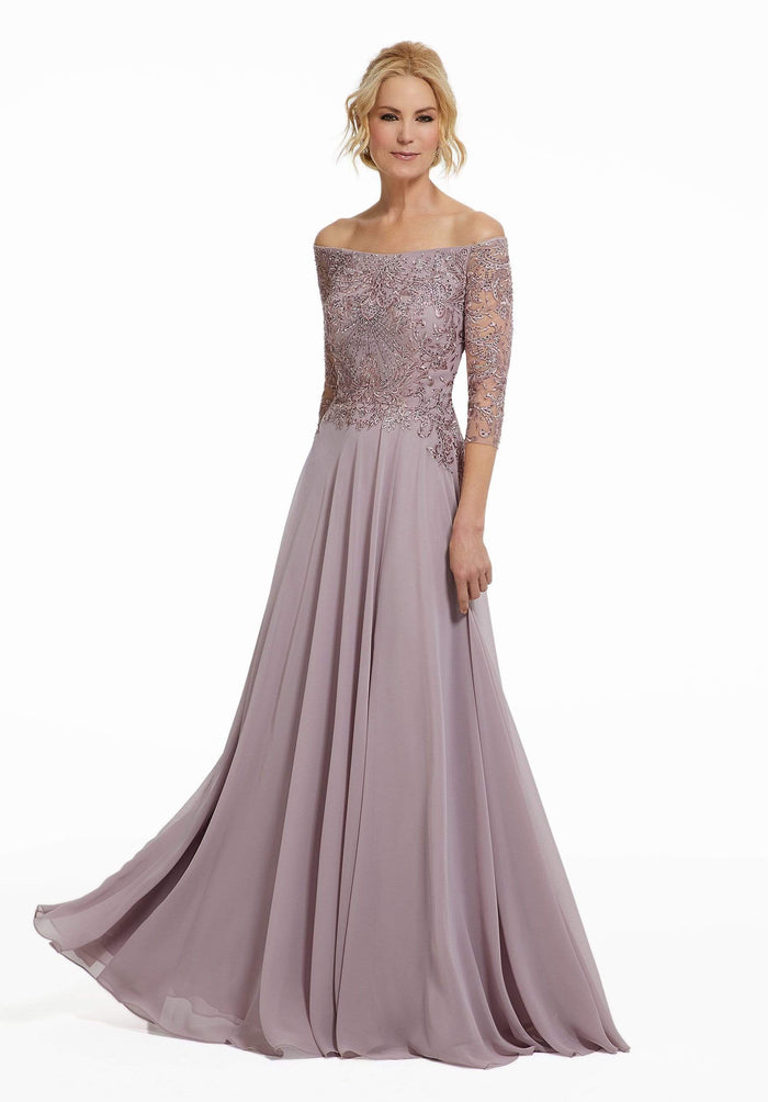 MGNY By Mori Lee - Beaded Embroidered Off-Shoulder Evening Gown with Slit 72017SC - 1 pc Lilac In Size 4 Available CCSALE 4 / Lilac