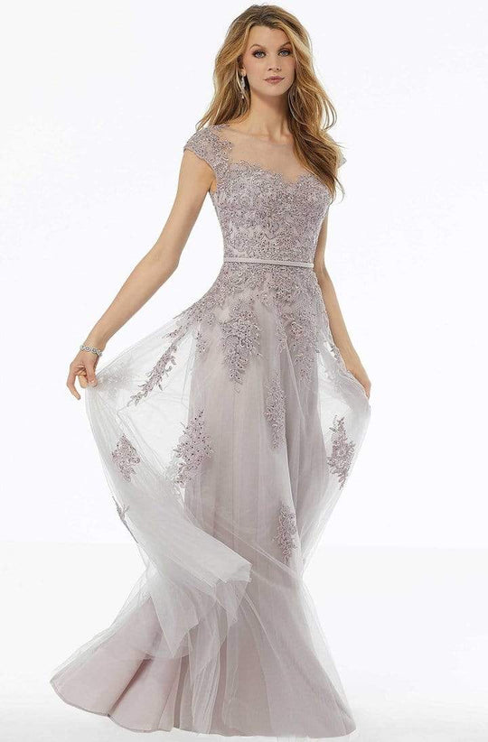MGNY By Mori Lee - Beaded Lace Illusion Neck A-line Dress 72123SC - 1 pc Dusty Lilac In Size 8 Available CCSALE 8 / Dusty Lilac