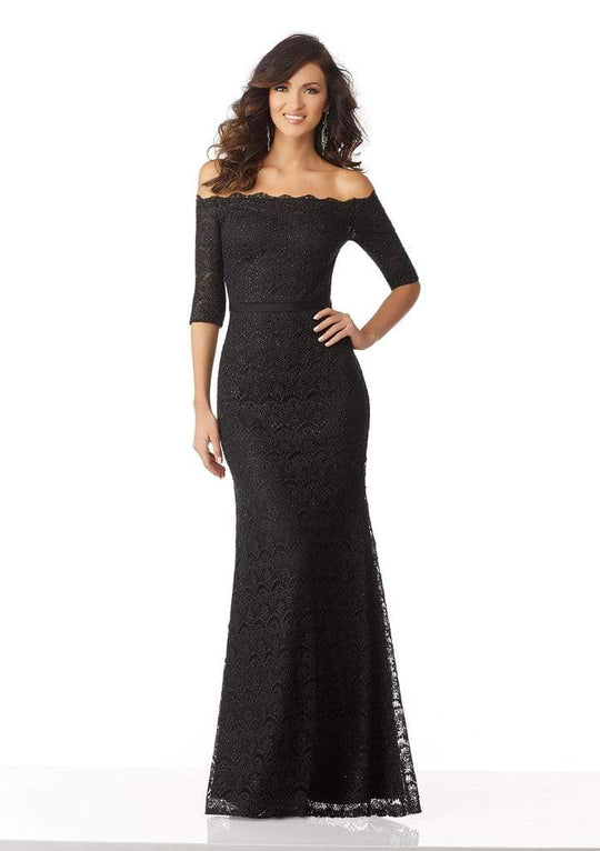 MGNY By Mori Lee - Lace Off-Shoulder Sheath Gown 71821SC - 1 pc Silver In Size 12 Available CCSALE 12 / Silver