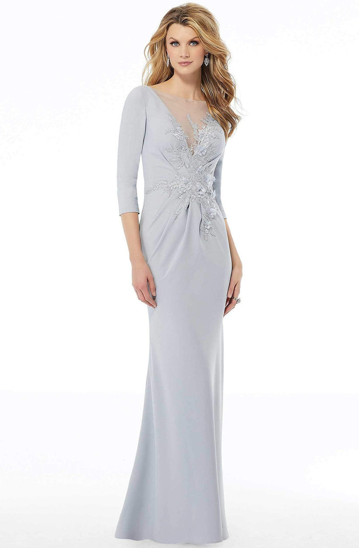 MGNY By Mori Lee - Quarter Sleeve Beaded Floral Sheath Dress 72115SC - 1 pc Silver In Size 4 Available CCSALE 4 / Silver