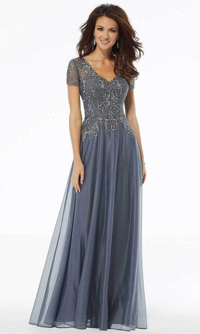 MGNY By Mori Lee - Short Sleeve Metallic Formal Dress 72116SC - 1 pc Graphite in Size 10 Available CCSALE 10 / Graphite