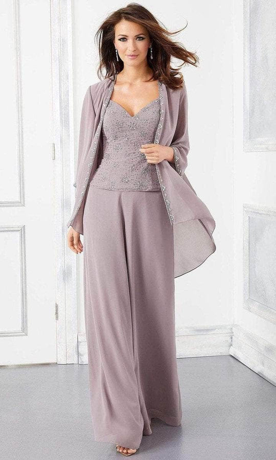 MGNY By Mori Lee - V-Neck Chiffon Pant Suit 72303SC - 1 pc Taupe In Size 16 Available CCSALE 16 / Taupe